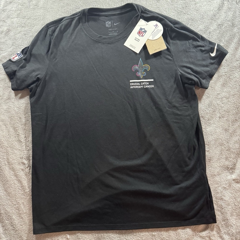 NWT New Orleans Saints Nike Shirt Womens Sz L Crucial Catch‎ Cancer On-Field NEW